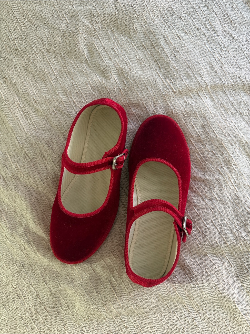 Mary Jane Red Velvet Mary Jane Flats With Buckle